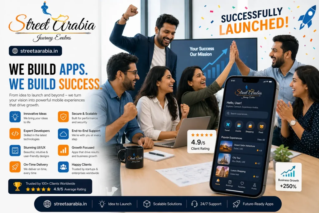 Mobile app development team launching successful app for business